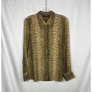 $778 Lafayette 148 New York Button-Up Blouse Top Snake Skin Brown Size M